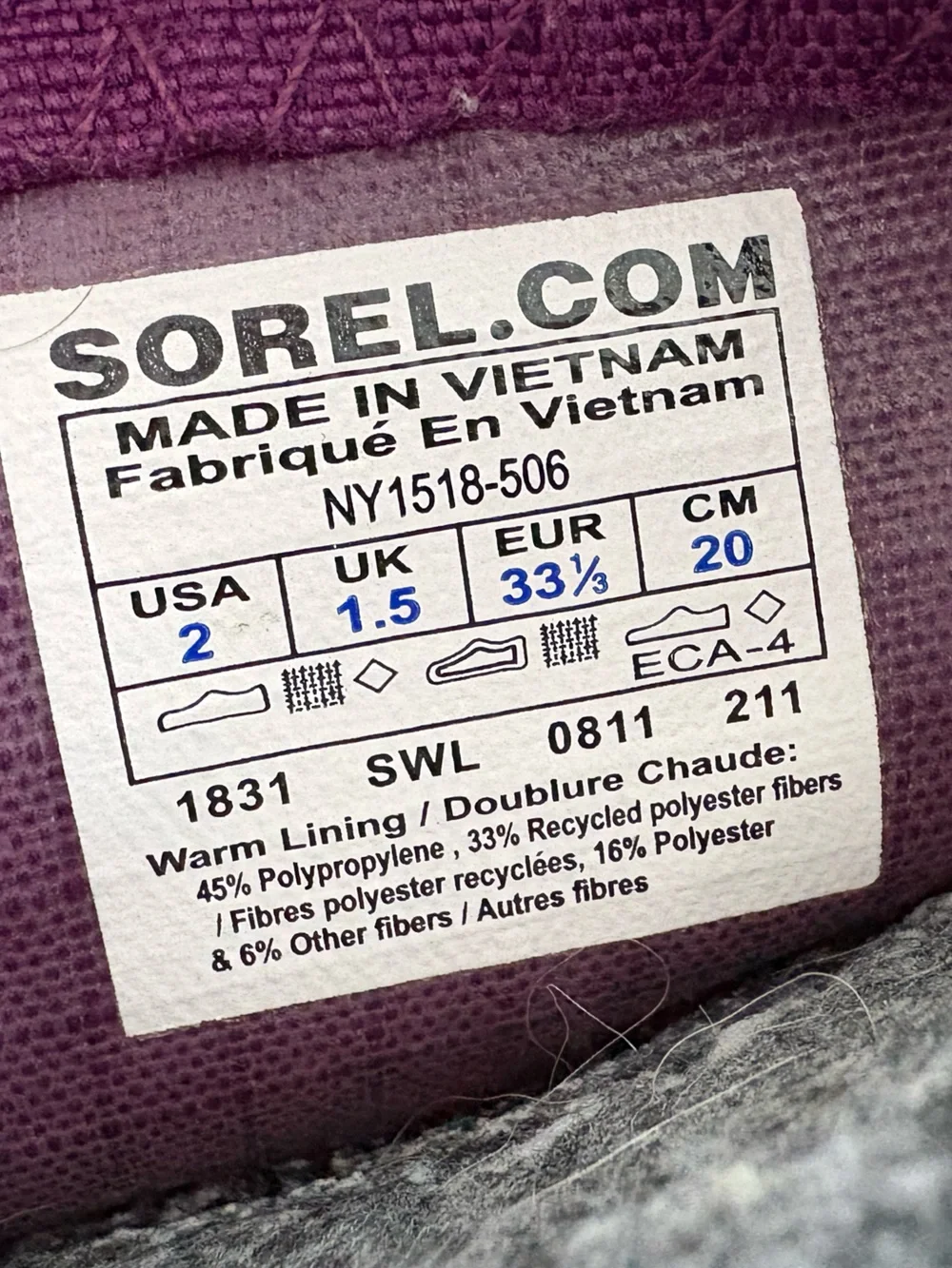 Sorel Purple and Pink Kids Size 2 Lace Up Outdoor‎ Snow Boots